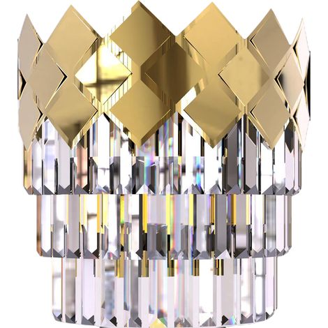 Milagro CARISMA Gold Crystal Wall Sconce 2-Light, Clear Crystal & Metal, 2xE14 Max 40W, Dimmable Indoor IP20 Wall Lamp for Bedroom Living Room Hallway 34x27x16 cm (1/4)