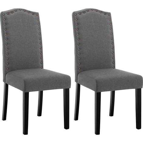 Lot de 2 Chaises Salle à Manger en Lin WOLTU, Chaise de Cuisine avec Dossier Haut, Chaise Salon Rembourré, Gris foncé (1/5)