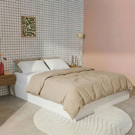 sweeek - Lit coffre sommier à lattes 140x190cm décor bois blanc - Lift (1/5)