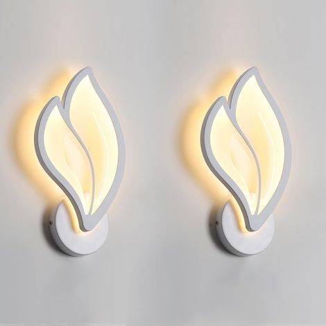 2PCS Applique Murale Intérieur LED 12W, Applique Murale Forme de Feuille Lampe Murale Moderne Acrylique Veilleuse pour Chambre à Coucher Enfant Bureau Couloir Salon, Blanc Chaud (1/5)