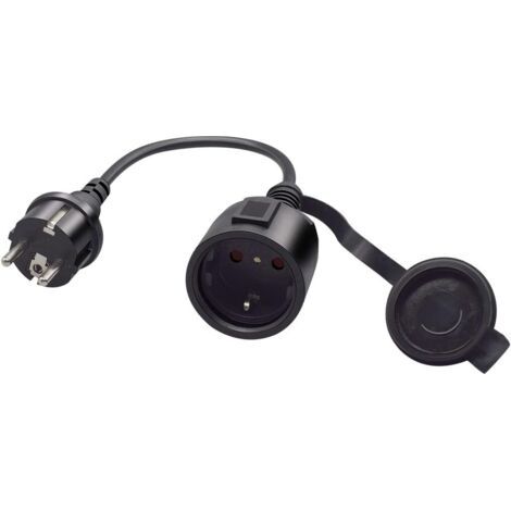 RIIEYOCA Câble d'extension Shucko,Schuko Europe mâle vers Femelle câble d'extension, 16A 250V, 2 pôles fiche d'alimentation avec Contact de Protection avec Capuchon pour PDU UPS, Noir, 0,3 m (1/5)