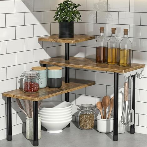 Étagère Angle Cuisine Porte Épices 3 Niveaux Réglable (1/5)