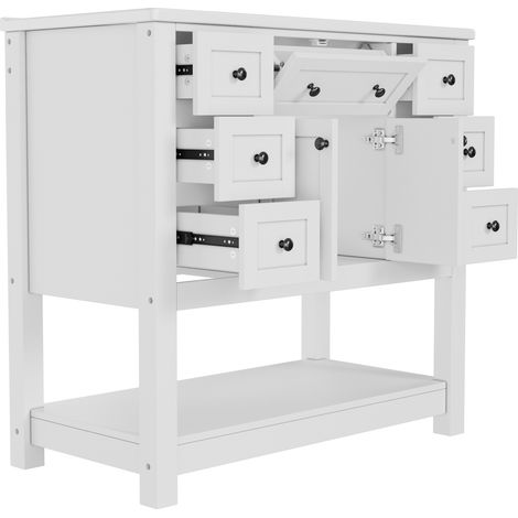 Meuble sous vasque blanc 91,5x46,5x90 cm avec lavabo céramique, 6 tiroirs silencieux et étagère (1/5)