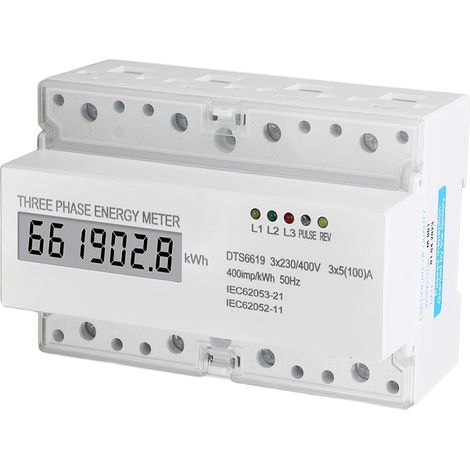 Compteur d'énergie triphasé, montage sur rail DIN, affichage LCD, 230 V/400 V, 5 à 100 A (1/5)