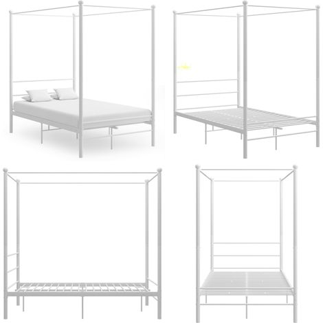 Himmelbett Weiß Metall 140x200 cm - Himmelbett - Bettrahmen - Metallbett - Weißes Bett - Doppelbett - Home & Living (1/5)