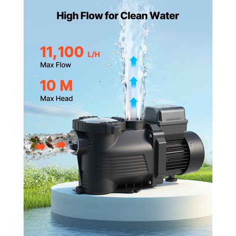 Pompe Piscine 400 W Pompe Filtration Piscine 11100 L/h pour Piscines Hors Sol Enterrées, Spa, Vitesse Unique, avec Panier Filtre, M… (1/5)
