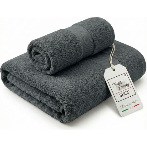 Coppia Asciugamani Viso e Ospite Grisaglia - Spugna 100% Cotone 450 g/m² Made in Italy