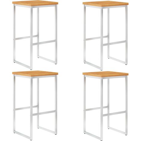 Taburetes de bar 4 uds madera maciza acacia y acero inoxidable