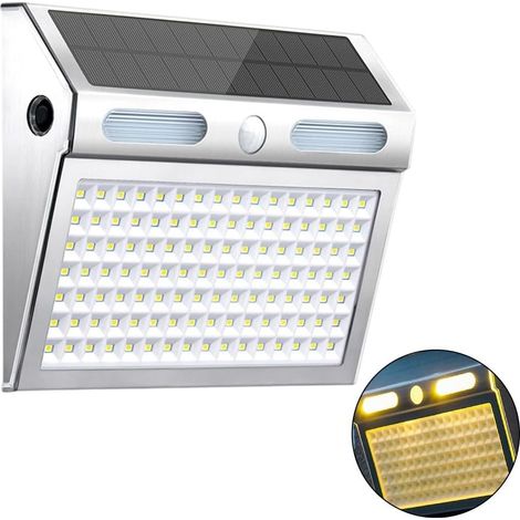 Lampe solaire avec technologie détecteur de mouvement 112 LED et quatre modes d'éclairage pour une sécurité extérieure améliorée (lumière chaude)