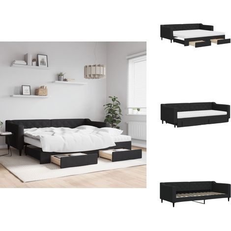 Tagesbett Ausziehbar mit Schubladen Schwarz 90x200 cm Stoff - Schlafcouch - Gästebett - Tagesbett - Ausziehbares Bett - Schlafsofa (1/5)
