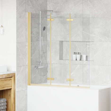 vidaXL Enceinte de Douche Doré 130 x 138 cm Verre ESG et aluminium (1/5)