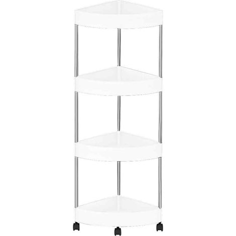 1 Étagère d'angle, 4 niveaux, roulettes amovibles, trous de drainage, acier inoxydable et plastique, salle de bain (1/5)