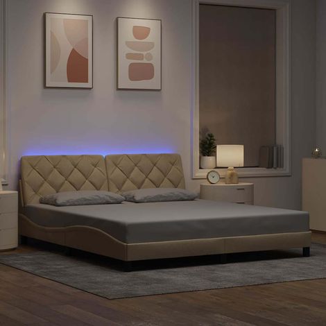 Bettgestell mit LED ohne Matratze Creme 180x200 cm Stoff vidaXL (1/5)