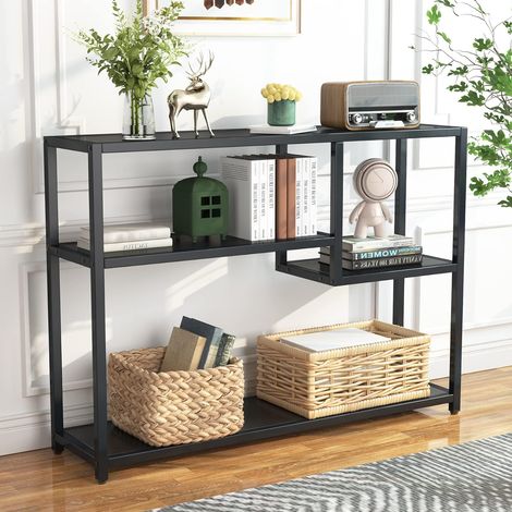 Tribesigns – Table console noire 108x30x85 cm – Compartiments de rangement – Design vintage pour entrée, salon, couloir – Panneaux E1 durables (1/5)