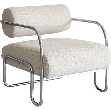 Fauteuil en tissu pieds chrome - Beige - Emil (1/5)