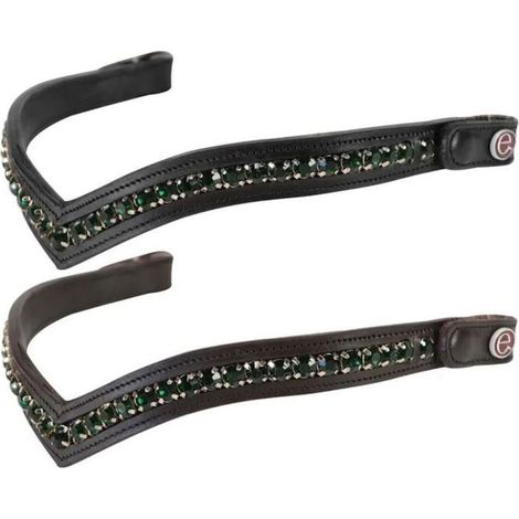 Full, Nero: Frontalino per cavalli modello Shaped Emerald con strass verdi e bottone