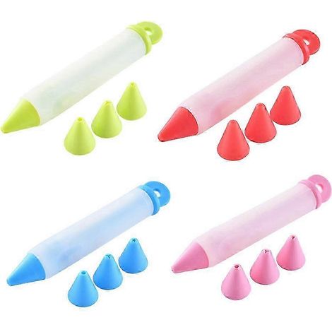 Lot de 16 stylos multifonctions en silicone pour chocolat, décoration de gâteaux et confitures, couleurs assorties, pour écrire et décorer. (1/3)