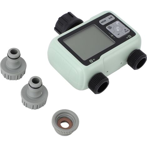 Programmateur d'arrosage double sortie écran LCD étanche IPX5 avec délai de pluie et verrouillage pour jardin pelouse usage extérieur (1/5)