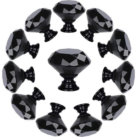 Lot de 10 boutons de tiroir en verre cristal en forme de diamant (30 mm, aluminium).