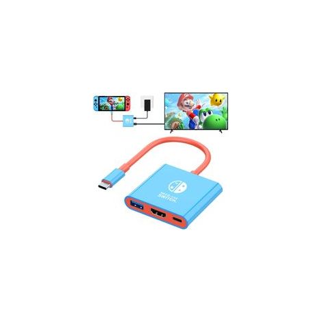 Adaptateur USB C vers HDMI pour Switch/Switch2/OLED, Dock 3 en 1 TV Switch Adaptateur avec câble HDMI 4K, Charge de Type C 100 W, Compatible avec Switch/OLED, Steam Deck, Smartphones, PC (Bleu) (1/5)