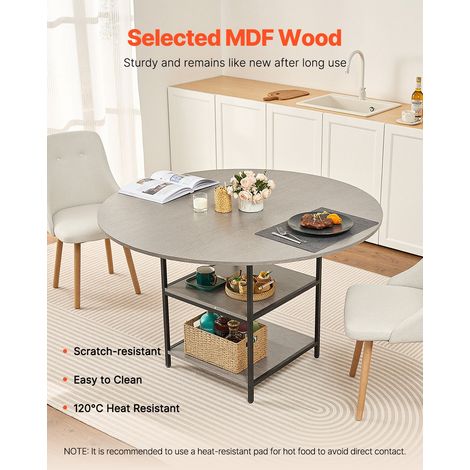 Table à manger ronde, 120 cm, table de salle à manger en bois pour 2 à 4 personnes, mobilier circulaire moderne durable avec étagèr… (1/5)