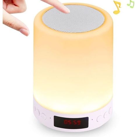 Lampe Haut-Parleur Bluetooth, Son de la Lampe de Chevet Tactile Avec Affichage de L'heure par LED, Audio Bluetooth de Bureau Avec 3 Modes de Luminosité et 7 Commutateurs de Couleur (1/4)