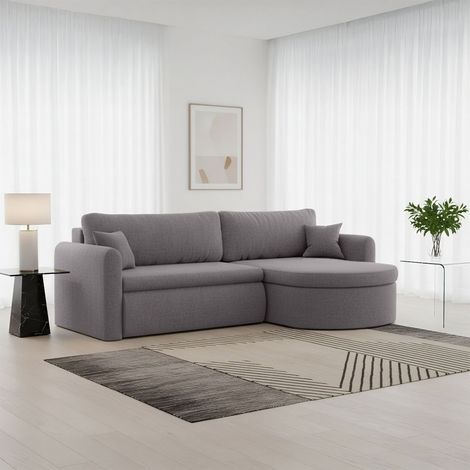Ecksofa Schlafsofa FELIZ Stoff Faro Grau Ottomane Rechts