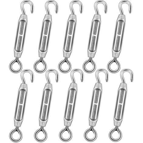 FENOPLASTICA10 tendeurs de câble en acier inoxydable M4 avec crochet et anneau, réglables pour fils métalliques de jardin, clôtures et cordes à linge extérieures (1/5)