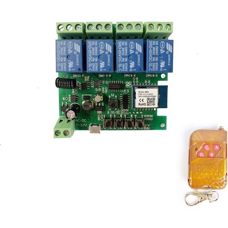 Module de commutation de relais intelligent sans fil WIFI, relais de contact propre en mode momentané à verrouillage automatique, fonctionne avec l'assistant (Smart life app, 4CH) (1/5)