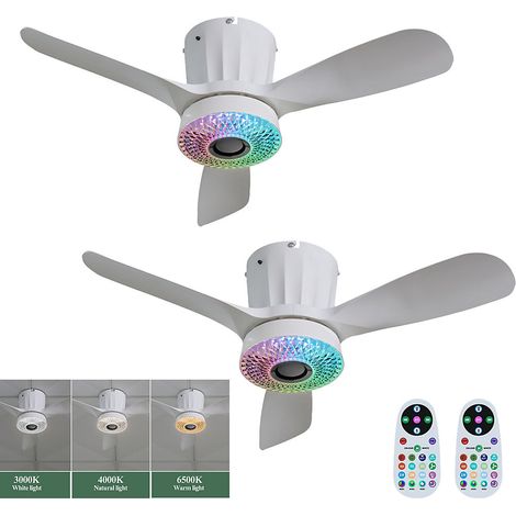 2PCS ventilateurs de plafond en cristal de 60cm avec télécommande, 3 vitesses de vent, lumières RGB, 3000K-6500K, minuterie, blanc (1/5)