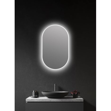 Miroir LED Ovale Blanc 45 x 75 cm – Convient pour Les pièces humides de Votre Salle de Bain – Miroir Mural avec lumière ambiante – avec Cadre en Aluminium (1/5)
