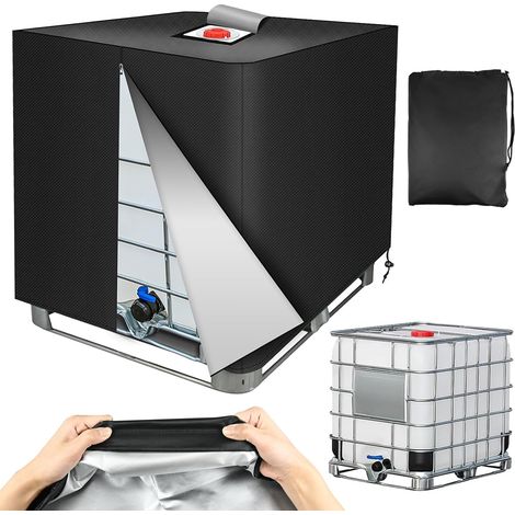Funda para depósito de 1000 L, funda para depósito IBC 420D con cremallera, funda protectora para IBC con cierre, funda para depósito de agua resistente a los rayos UV y al polvo, 120 x 100 x 116 cm ( (1/5)