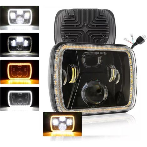 Phare universel LED 60W, lampe halogène, 12V–24V, codes/pleins phares, avec DRL (feux diurnes), clignotant blanc-jaune, 20 x 14