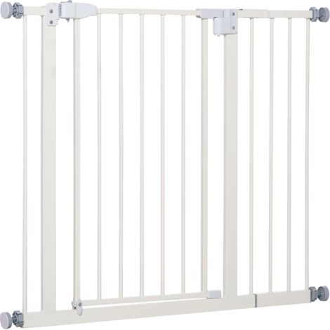 PawHut Sicherheitsgitter, kein Bohren erforderlich, verstellbare Breite 74–80/91,5–97,5 cm, doppelte Verriegelung, automatischer Schließmechanismus, Hundegitter für Türen, Flure und Treppen, weißer St