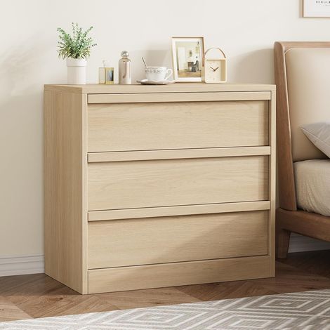 Commode chêne 3 tiroirs 40 x 75 x 78 cm, grand rangement vêtements pour chambre et salon (1/5)