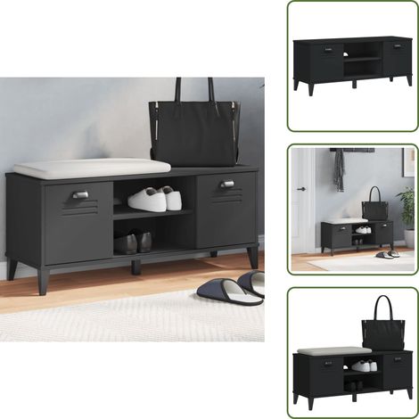 The Living Store Banc à chaussures VIKEN noir 106x35x45 cm bois massif de pin - Meuble Entrée - Meuble Chaussure - Rangement Chaussures - Banc À Chaussures - Banc Rangement