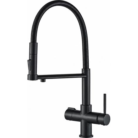 Mitigeur Évier Cuisine modèle à ressort noir 3 en 1 double mode chaud et froid avec eau purifiée 53,5 × 36 × 6,5 cm 2,95 kg – Livraison gratuite