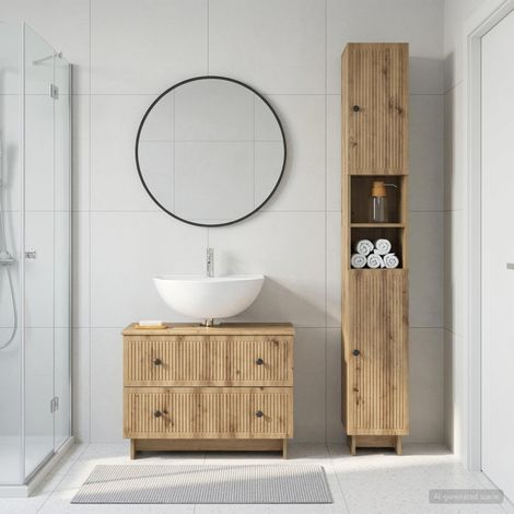 vidaXL Juego de gabinete de baño de 2 piezas EDE Roble artisan (1/5)