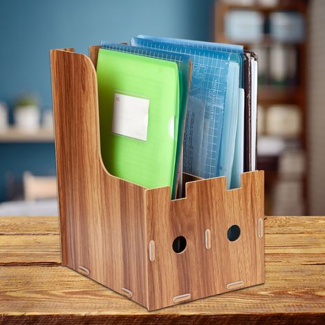 Zeitschriftenständer, Bücherständer, Organizer, Aufbewahrungsbox für Büro und Zuhause, Kirschholz (1/5)