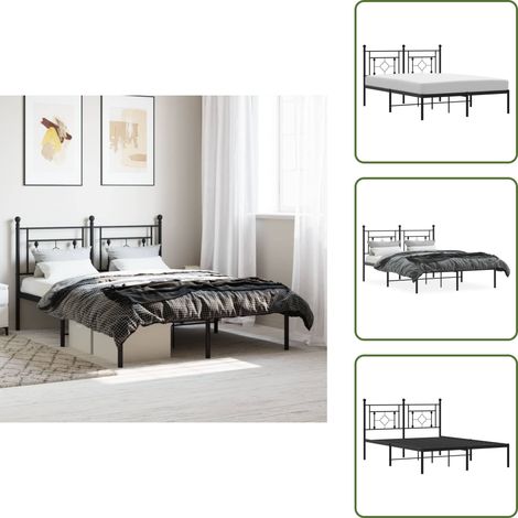 The Living Store Bettgestell mit Kopfteil Metall Schwarz 135x190 cm - Metallbettfundament - Doppelbett - Boxspringrahmen - Schwarzes Bettgestell - Bettrahmen Schwarz (1/5)