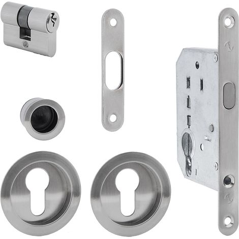 Kit puerta corredera níquel satinado picaporte y cilindro 16mm (1/3)