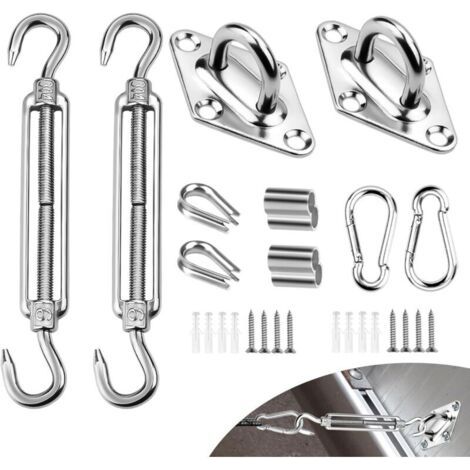 Kit de Fixation M8 Mat de Fixation pour Voile D'ombrage Kit Fixation Voile D'ombrage Acier Inoxydable 304 Fixation Voile D'ombrage Tendeur Voile Ombrage pour Triangle et Carré