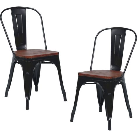 Confezione da 2 sedie industriali impilabili in acciaio e legno 45x45x85cm Thinia Home