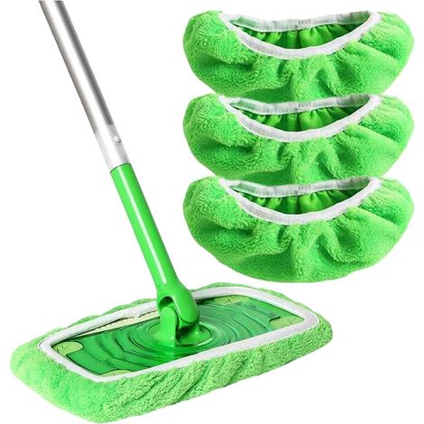Lot de 4 serpillères réutilisables en microfibre, têtes de rechange pour balai à franges - Nettoyage facile des sols humides et secs - Lavables en machine - Outil essentiel de nettoyage domestique (1/5)