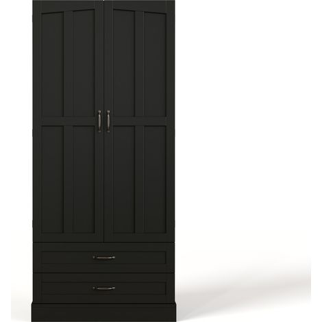 Armario de cocina alto con 3 baldas extraíbles, 2 cajones y puertas dobles 80x38x180 cm (1/5)