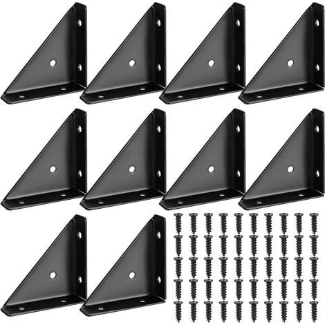 10 Pièces d'Angles en Métal, Coin Métallique Noir 90 Degrés, Connecteur d'Angle, Coin en Métal pour Meuble, Fixation Angle, Coins en Metallique Triangle Pour Meubles en Bois, Tables, Armoires (1/5)