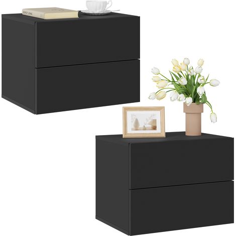 WOLTU 2x Hängend Nachttisch mit Schubalde, Wandregal Nachtschrank, Nachtkommode Wandmontage für Schlafzimmer Wohnzimmer, 40x30x30cm, schwarz