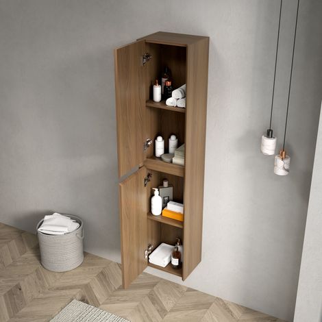 Badmöbel Hängeschrank modern aus Sperrholz Eiche, 2 Türen, verstellbare Innenböden, Höhe 140 cm