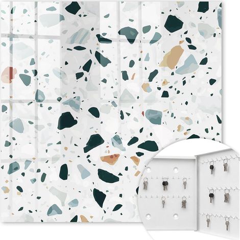 Armoire à clés - (30 cm x 30 cm) - Boîte à clés murale - Coffret de rangement pour clés - Couleur blanche - Ouverture vers la droite - Pour maison et bureau - Galets colorés (1/5)