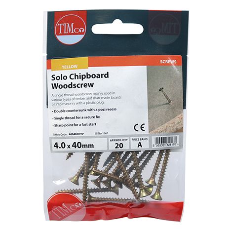 TIMCO Solo Countersunk Gold Woodscrews - 4.0 x 40
